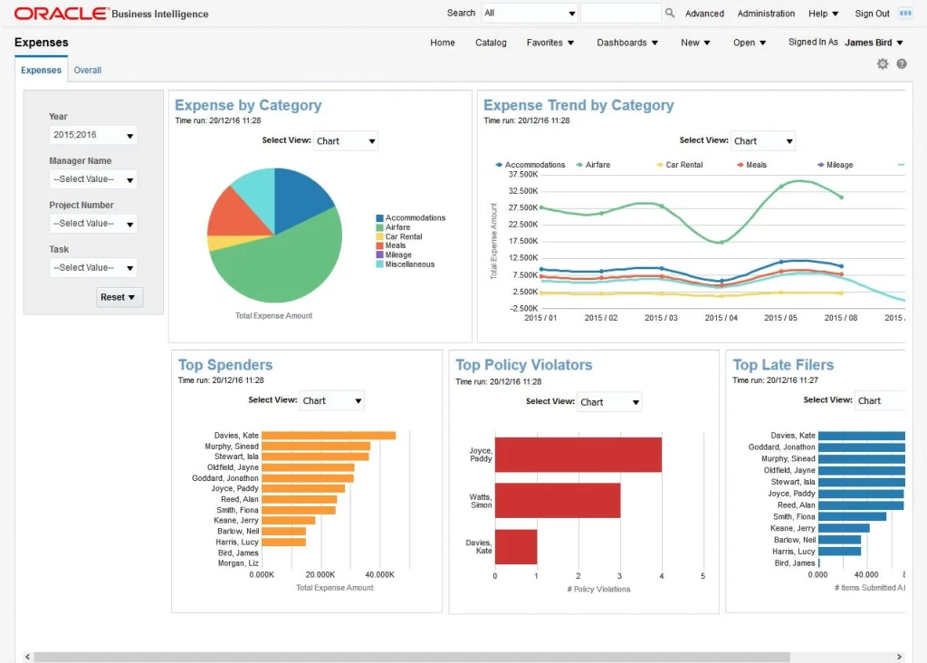 Oracle ERP financial reporting dashboard demonstrating real-time analytics and performance insights