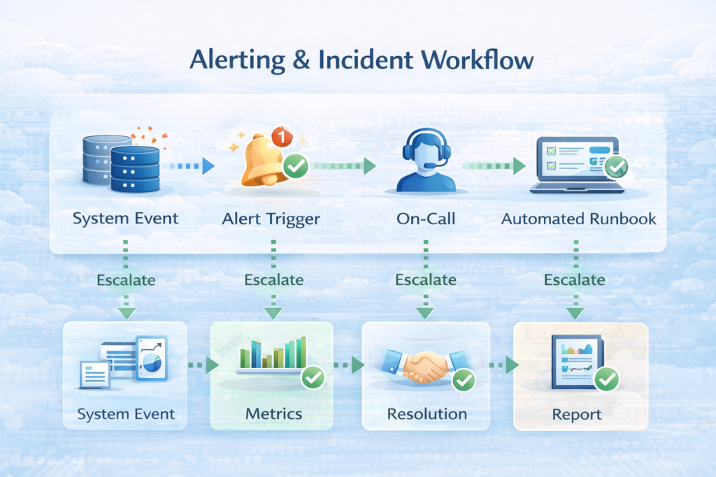 Intelligent alerting workflow with automated incident response and escalation process