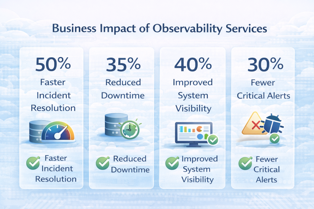 Business impact of observability services reducing downtime and improving system reliability