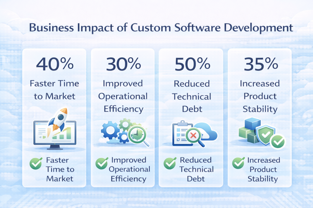 Business impact of custom software development improving efficiency and time to market