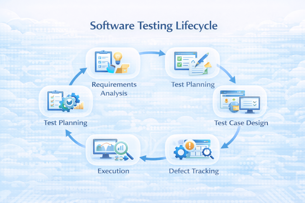 Software testing lifecycle from requirements analysis to defect tracking and continuous improvement