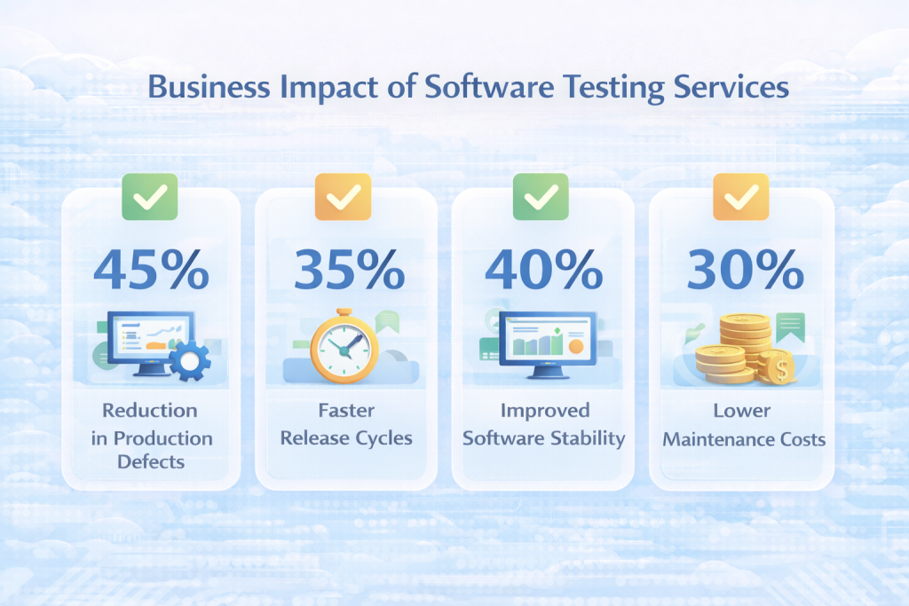 Business impact of software testing services reducing defects and improving release reliability